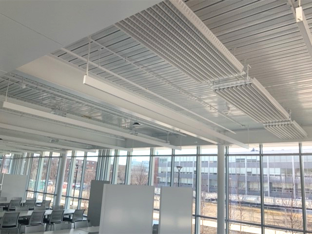 A strip of Frengers top of the line radiant passive chilled beams installed inside the newly built Siebel Design Centre A strip of Frengers top of the line radiant passive chilled beams installed inside the newly built Siebel Design Centre