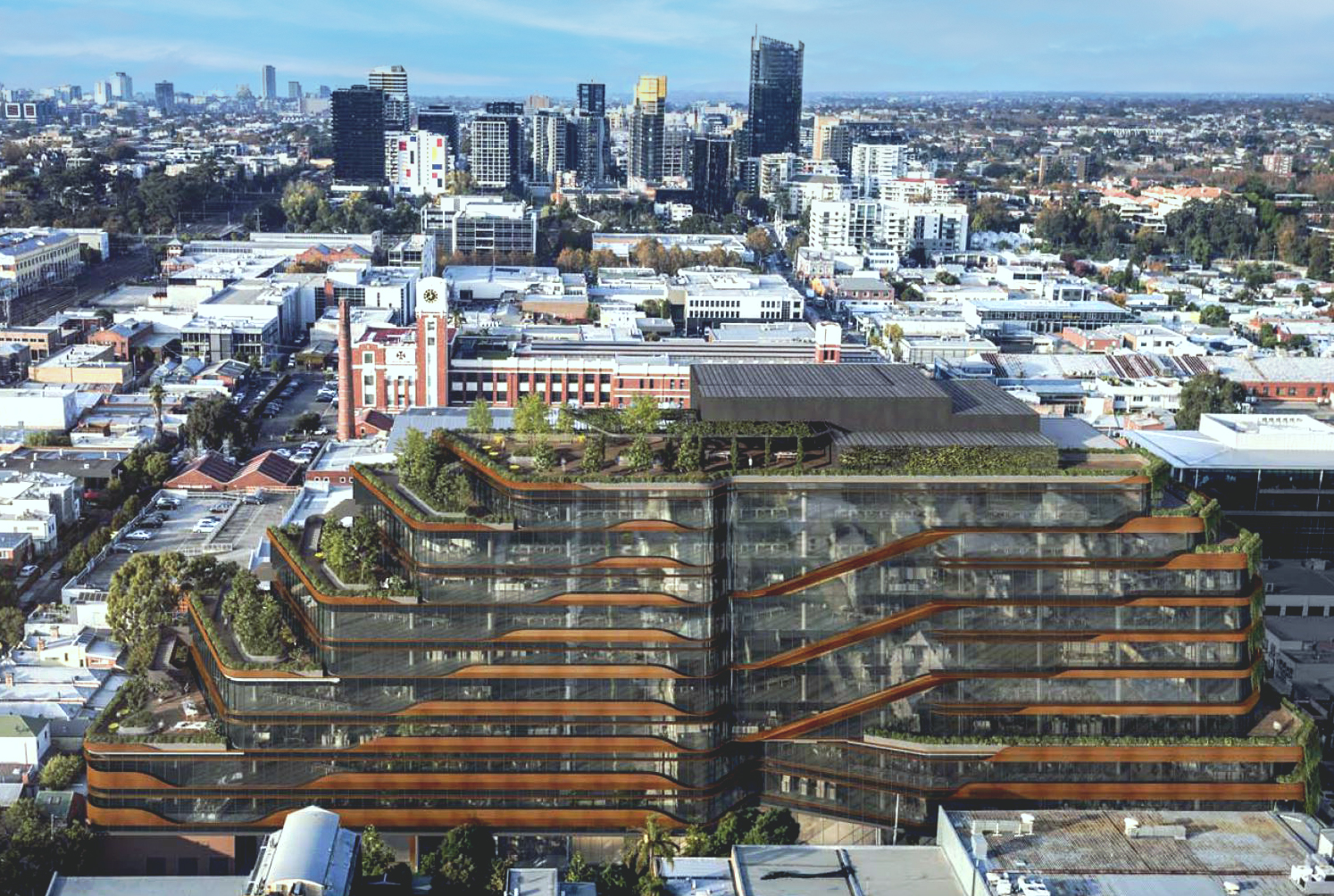 An aerial view of the 510 Church Street office building in Cremorne, Melbourne An aerial view of the 510 Church Street office building in Cremorne, Melbourne