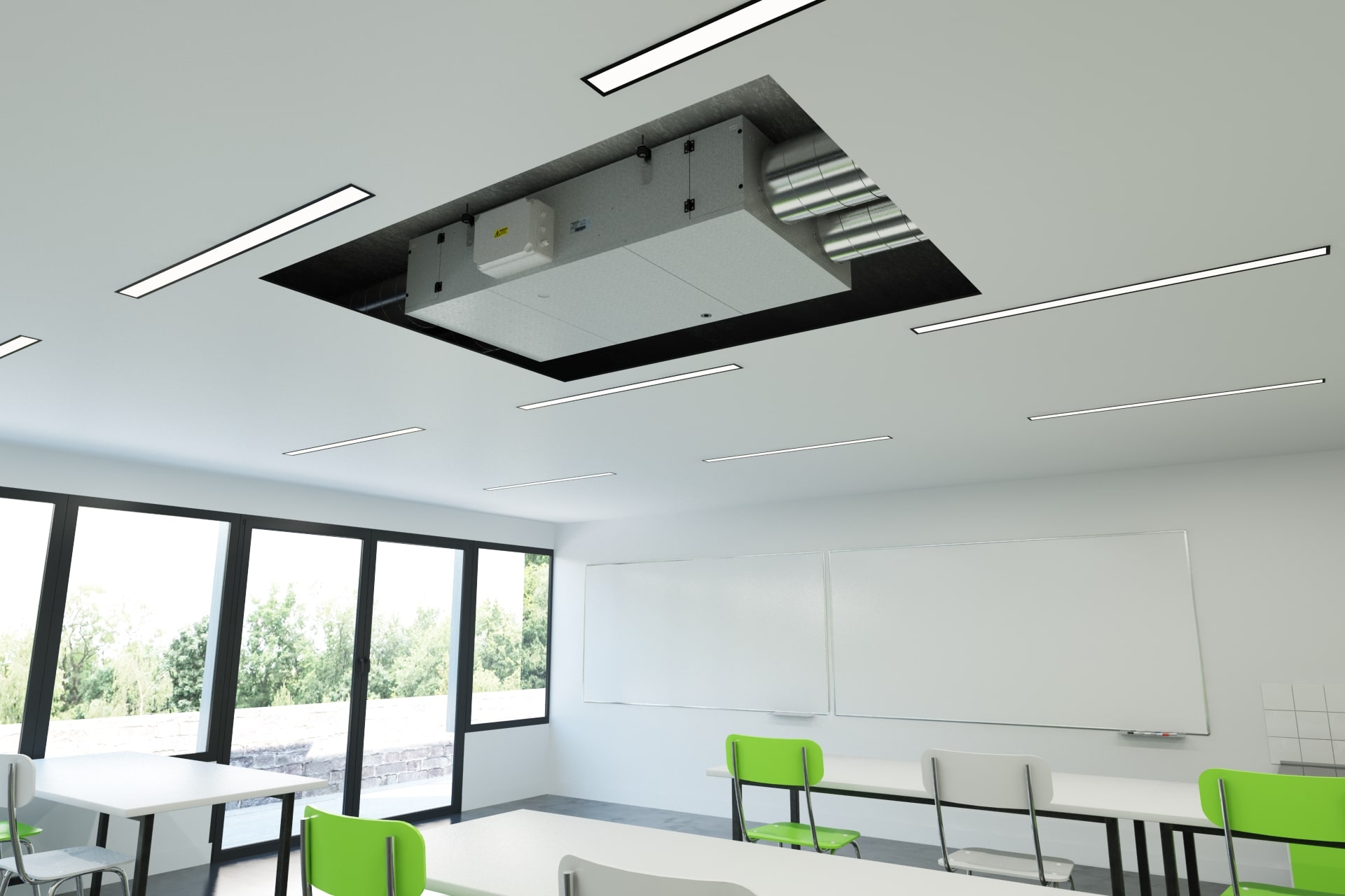 An MVHR unit in a classroom An Image of an MVHR unit in a classroom