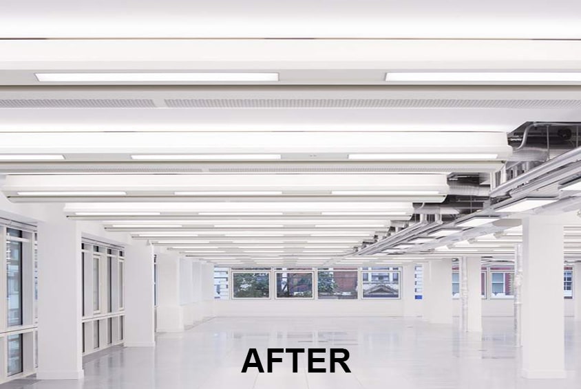 Frenger's Active Multi-Service Chilled Beams after LED lighting upgrade After LED Lighting Upgrade