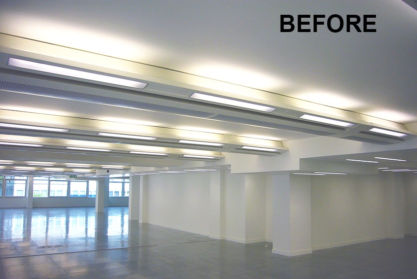 Frenger's Active Multi-Service Chilled Beams before LED Lighting upgrade Before LED Lighting Upgrade
