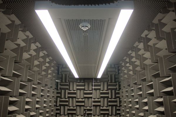 A photograph showing one of Frenger's chilled beams inside the acoustic laboratory in Frenger's UK Headquarters